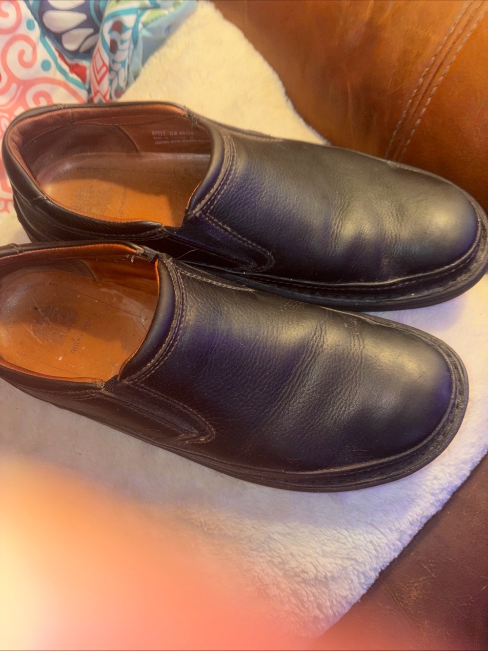 Clarks Black Leather Slip-On Loafers with Brown Lining